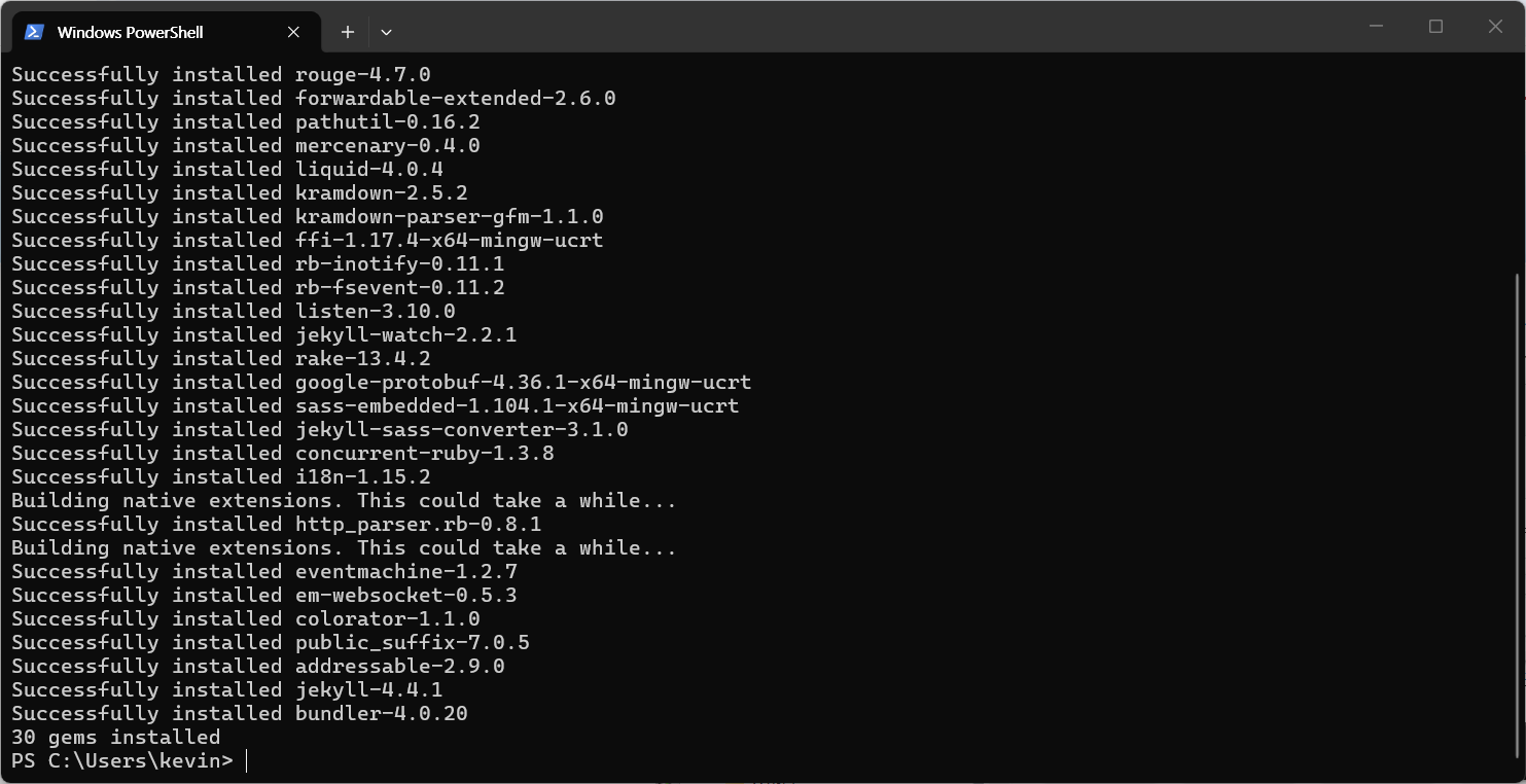 jekyll, bundler 설치 완료